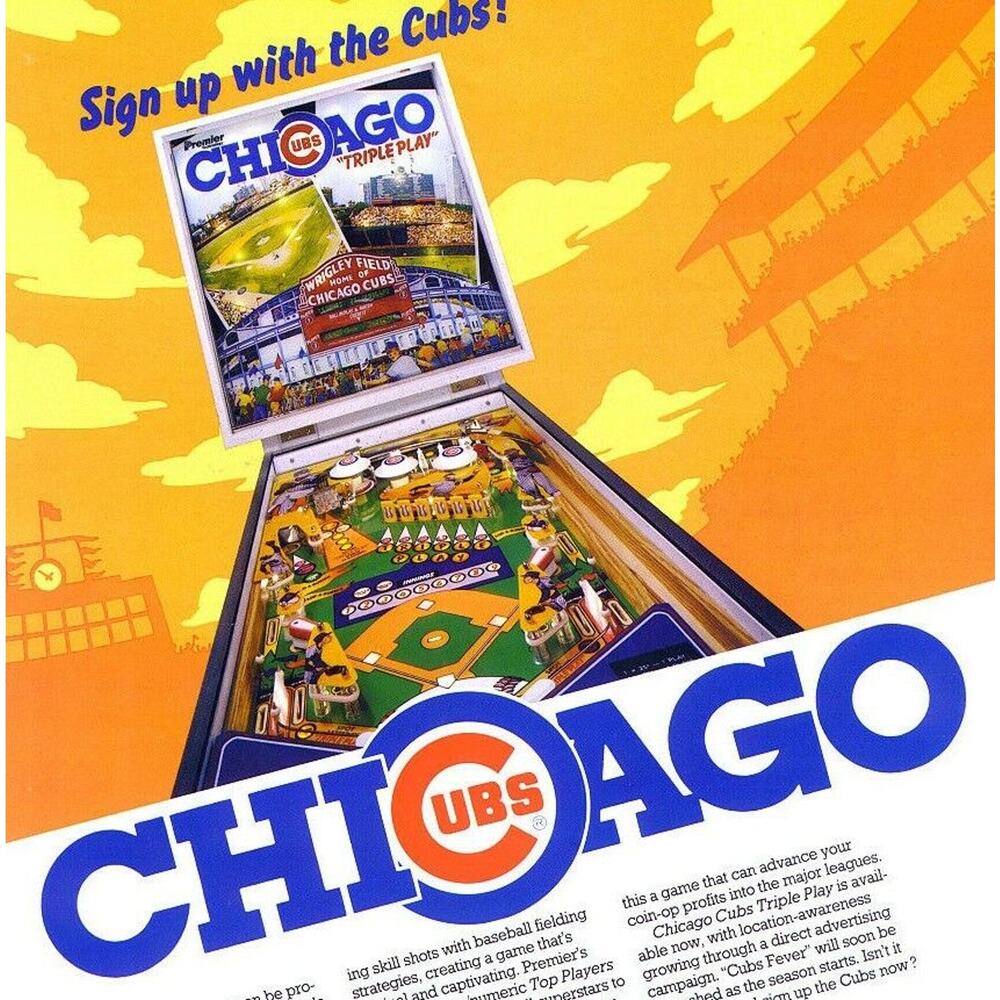 Chicago Cubs Pinball Flyer Original NOS 1985 Baseball Art Wrigley Field Vintage